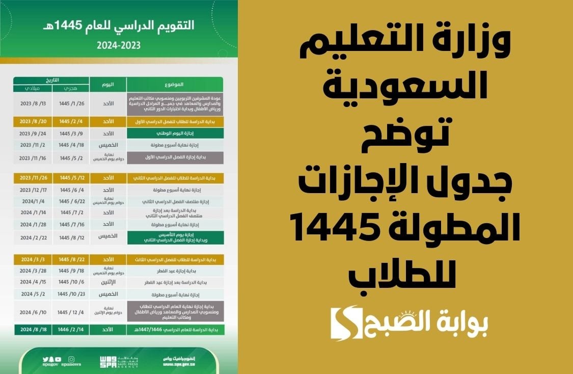 وزارة التعليم السعودية توضح جدول الإجازات المطولة 1445 للطلاب