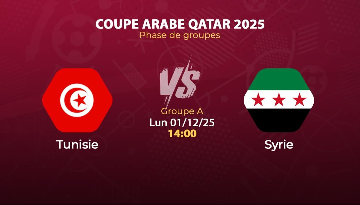 اتفرج ببلاش.. جميع القنوات الناقلة لمباراة تونس وسوريا اليوم Tunisia vs Syria في كأس العرب 2025 وقائمة المعلقين